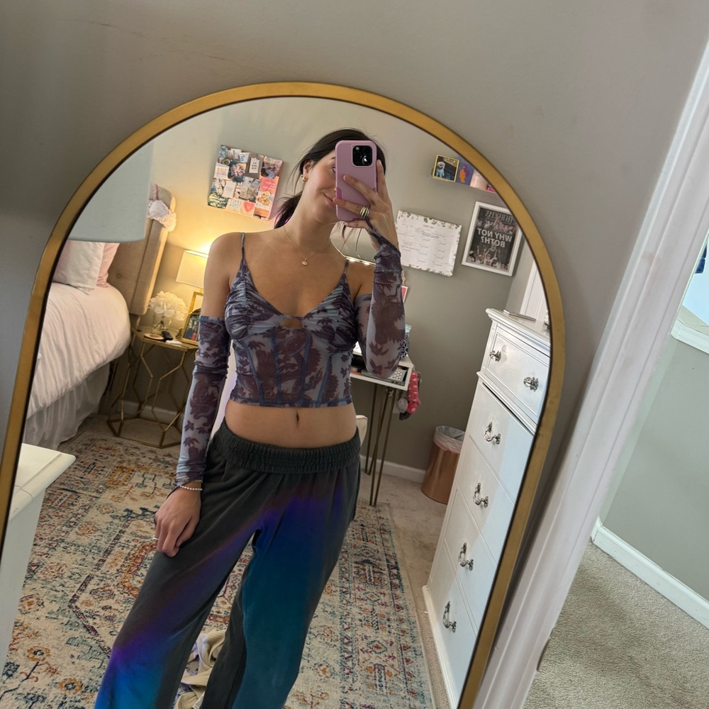 Urban Outfitters UO Ziggy Purple Paisley Print Cold Shoulder Corset Top